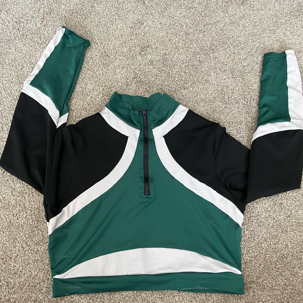 Green and Black Long Sleeve Top with White Accents